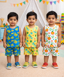 Boys Cotton Cartoon Printed Kids Sleeveless Set Combo | Age 0 to 3 Years | T-shirt & Shorts (Combo Set Pack of 3)