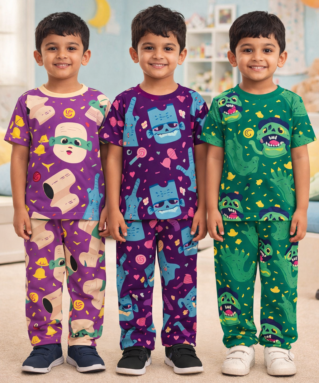 Boys Cotton Cartoon Printed Kids Co-ord Set Combo | Age 0 to 5 Years | T-shirt & Track pant (Combo Set Pack of 3)