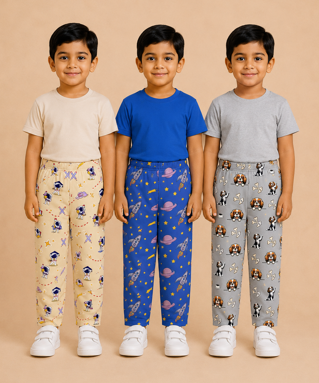 Pure Cotton Boys Printed Track Pant for Casual Night wear for Kids | Age 0 To 8 Years (Pack of 3)