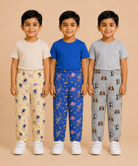 Pure Cotton Boys Printed Track Pant for Casual Night wear for Kids | Age 0 To 8 Years (Pack of 3)