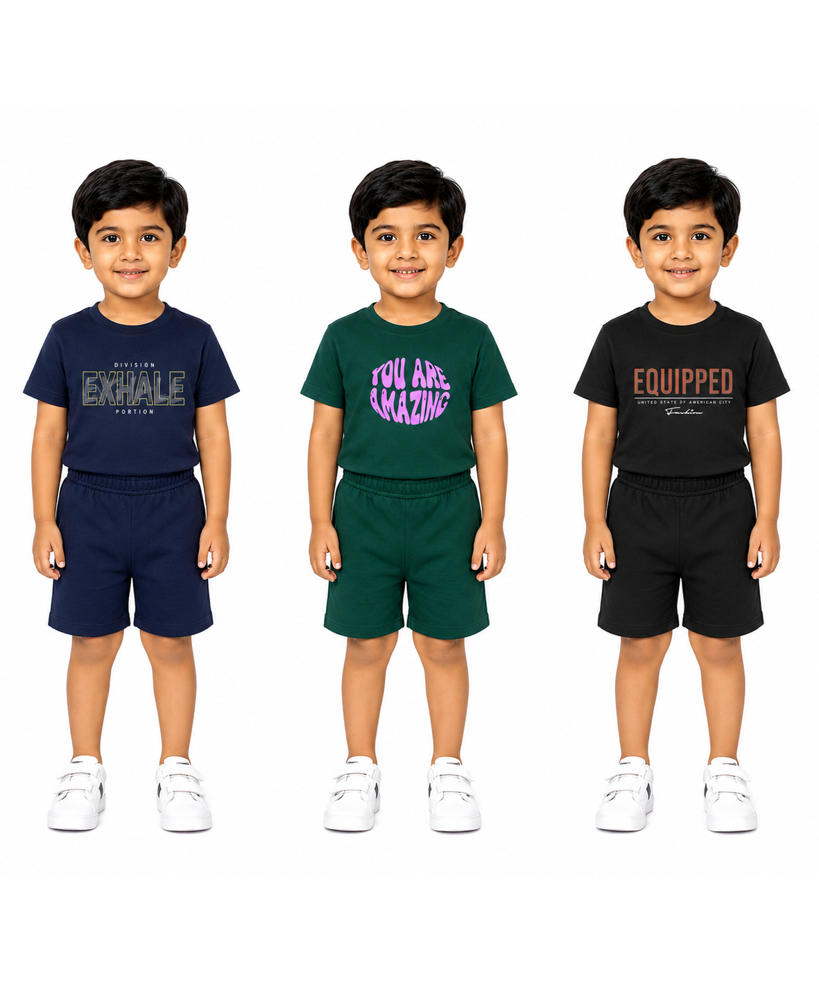 Kids Cartoon Print T-Shirt & Shorts Co-Ord Set for Boys | Age 6 Months-3 Years | Pack Of 3 Set Combo