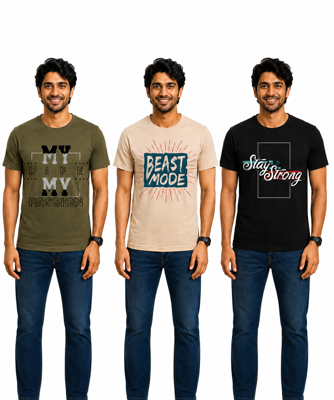 Men's Half Sleeve Printed Round Neck T-Shirt Combo (Pack of 3)
