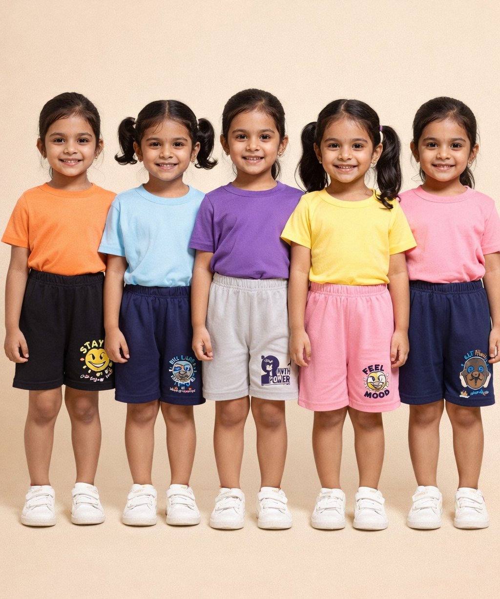 Girl Kid Cotton Printed Shorts | Random Cartoon Printed | Age 1 to 6 Years (Pack of 5 Pieces)