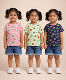 Kids Girls Cotton Printed T-shirt | 0 to 3 Years (Pack Of 3 Pieces)