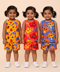 Girls Cotton Cartoon Printed Kids Sleeveless Set Combo | Age 0 to 3 Years | Sleeveless T-shirt & Shorts Co-ord Set (Pack of 3 Sets)