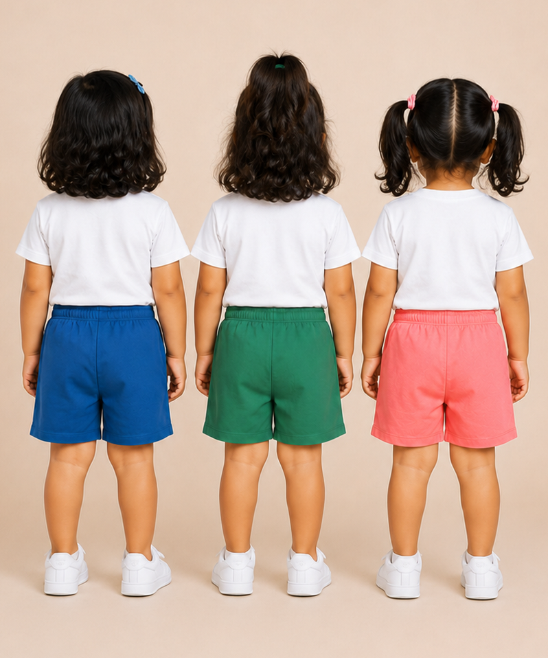 Pure Cotton Plain Shorts for Girls Kid with Elastic Age 3 Months to 4 Years (Pack of 3)
