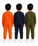 Boys Full Sleeve Cotton Winter Co-Ord Set | Typography Chest Printed Sweatshirt & Jogger Track Pant | Age 1 to 4 Years (Pack of 3 Sets)