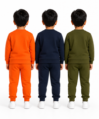 Boys Full Sleeve Cotton Winter Co-Ord Set | Typography Chest Printed Sweatshirt & Jogger Track Pant | Age 1 to 4 Years (Pack of 3 Sets)