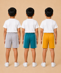 Kids Double Side Stripe Sports Shorts | Cotton Casual Shorts for Boys | Age 6-9 Years | Pack Of 3 Pieces Combo