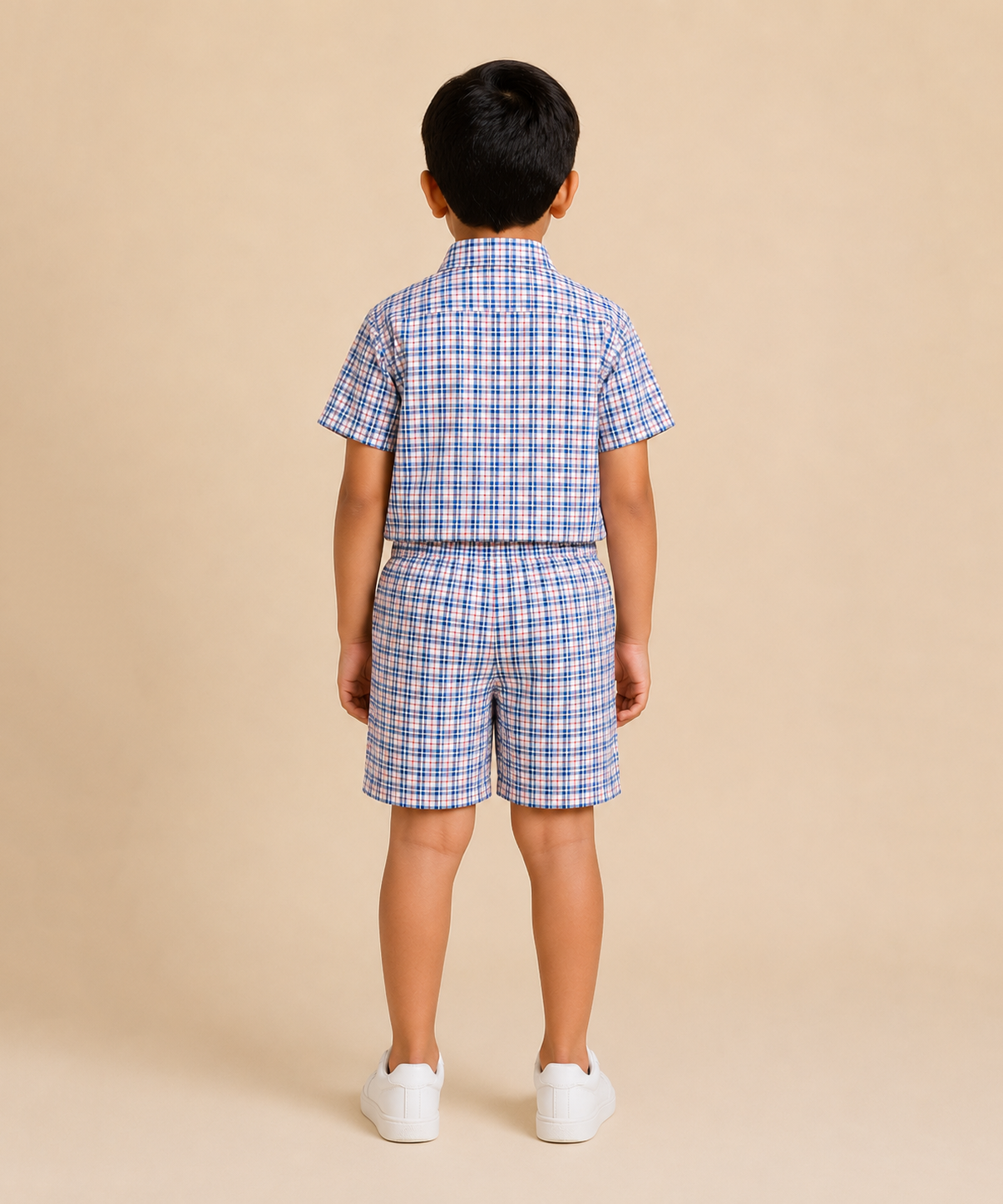 Polyester Checked Shirt and Shorts Set for Boy Kids Casual Wear Half Sleeve Co-Ord Set with Elastic Waist Shorts | Age 6 to 7 Years