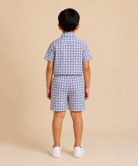 Polyester Checked Shirt and Shorts Set for Boy Kids Casual Wear Half Sleeve Co-Ord Set with Elastic Waist Shorts | Age 6 to 7 Years