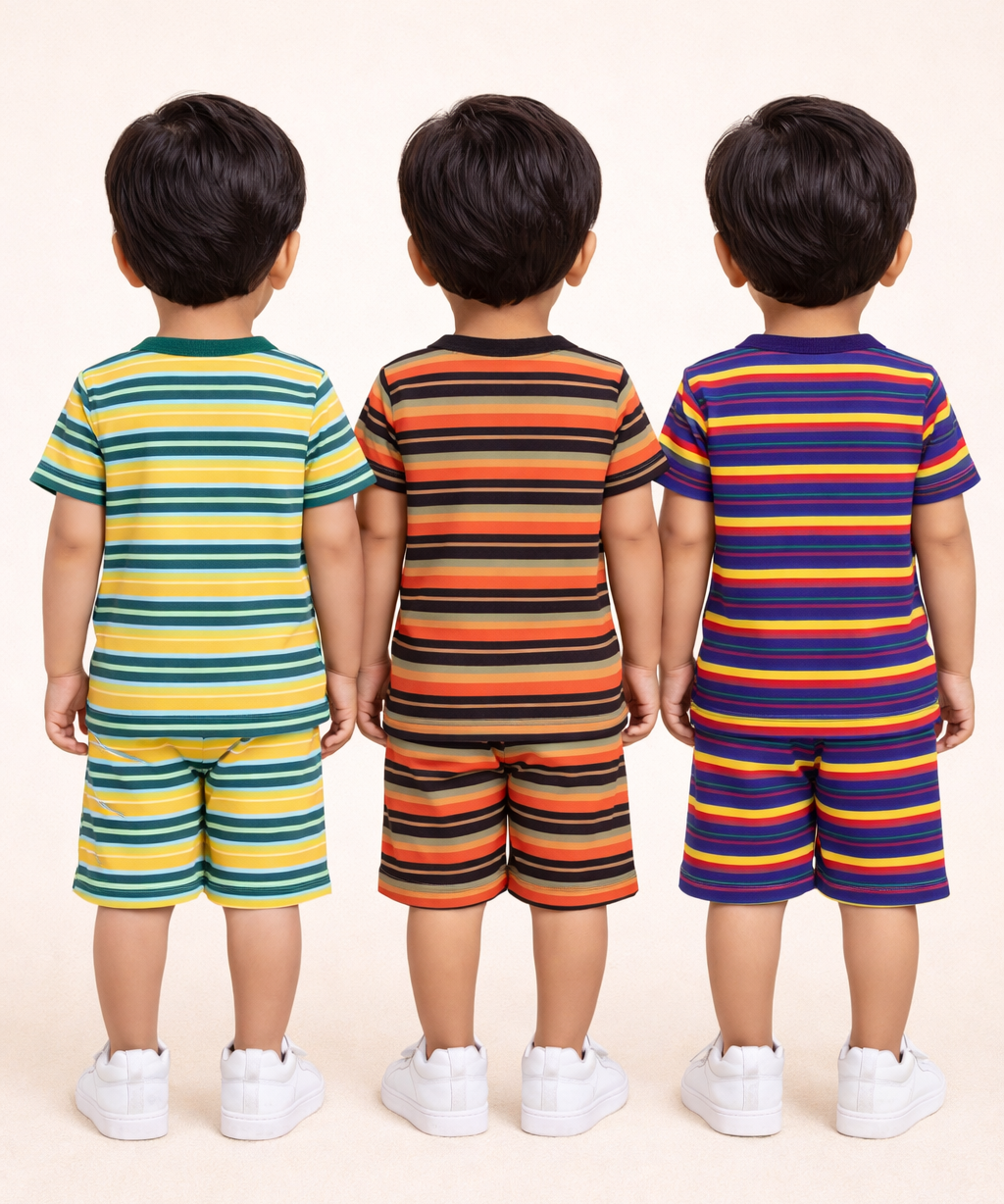 Boys Cotton Stripes Kids Co-ord Set Combo / Age 1-4 Years | T-shirt & Shorts (Combo Set Pack of 3)