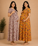 Maternity Feeding Maxi Dress | Nursing Friendly Nighty Style (Pack of 2 Pieces)