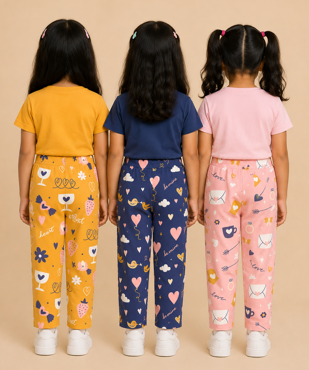 Pure Cotton Girls Printed Track Pant for Casual Night wear for Kids | Age 0 To 8 Years (Pack of 3)