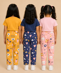 Pure Cotton Girls Printed Track Pant for Casual Night wear for Kids | Age 0 To 8 Years (Pack of 3)