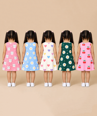 Girls 100% Cotton All Over Printed 2 To 5 Years Gown Dress/Frock Dress (Pack of 5)