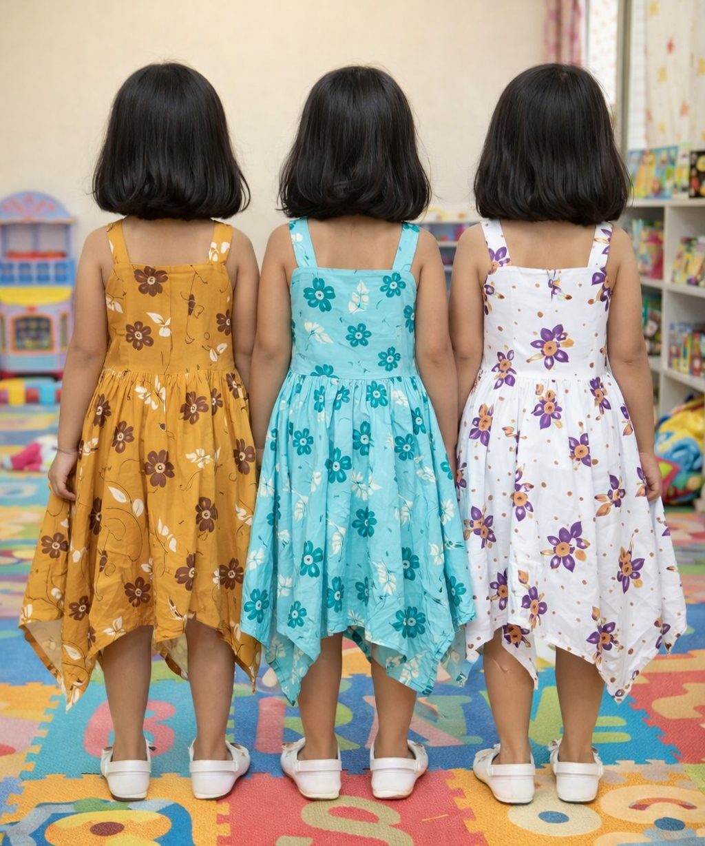 Fish Frock Floral Printed | Casual wear for Girl Kids Age 2 To 7 Years (Pack of 3)