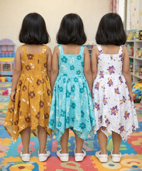 Fish Frock Floral Printed | Casual wear for Girl Kids Age 2 To 7 Years (Pack of 3)