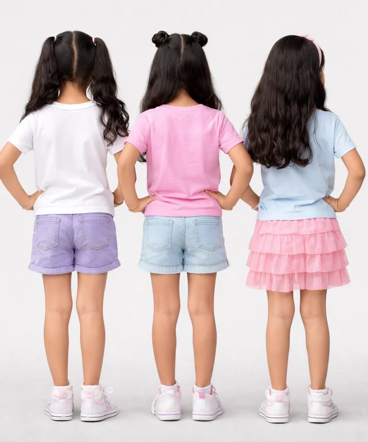 Girls Printed Casual Round Neck T-shirt (Pack of 3 Pieces)