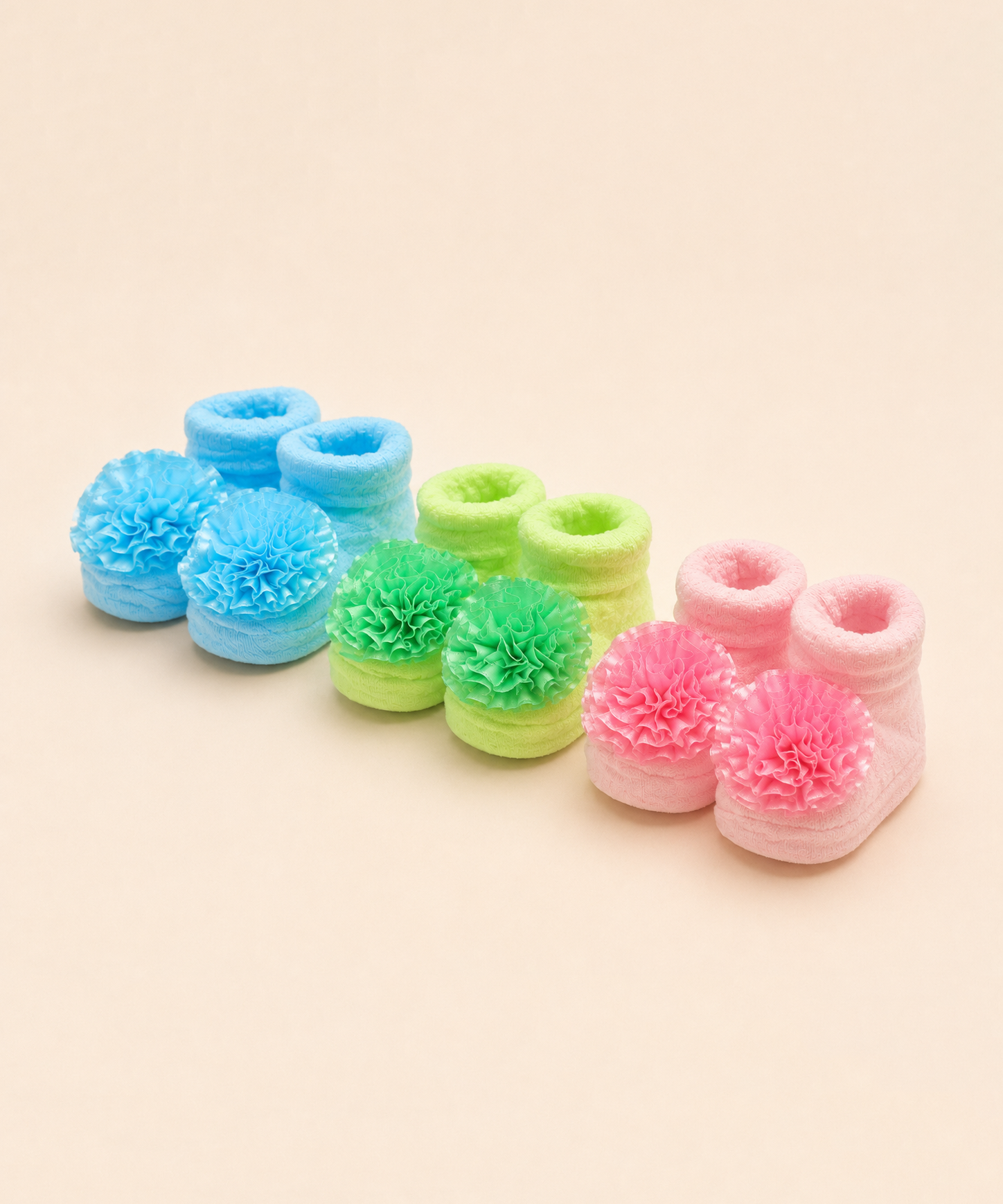 Soft Cotton Baby Booties | 0 to 12 Months | Pack of 3 Pairs Set