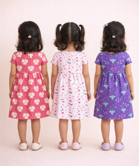 Girl Kids Frock 100% Cotton Floral Printed Gown Dress/Frock Dress | Age 1 to 8 Years (Pack of 3 Pieces)