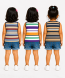 Cotton Stripes Girls Kids Sleeveless Tshirt (Pack of 3)