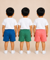 Pure Cotton Plain Shorts for Boys Kid with Elastic Age 3 Months to 4 Years (Pack of 3)