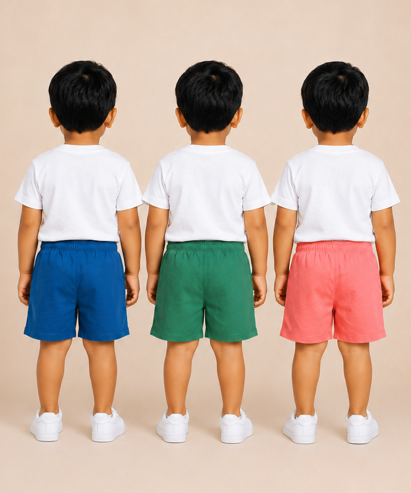 Pure Cotton Plain Shorts for Boys Kid with Elastic Age 3 Months to 4 Years (Pack of 3)