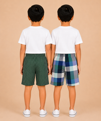 Kids Boys Checkered & Printed Cotton Shorts | Age - 5 to 10 Years | Soft Elastic Waist Casual Shorts | Combo Pack of 2 Pieces