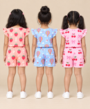 Girls All Over Printed | Flutter Sleeve Tshirt and Shorts Co-ord Set | Age 0 to 3 Years (Pack of 3 Sets)