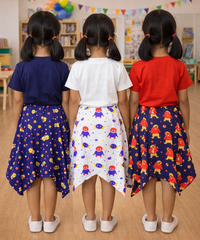 Cotton Fish Midi Floral Printed Skirt | Casual wear for Girl Kids Age 2 To 9 Years (Pack of 3)