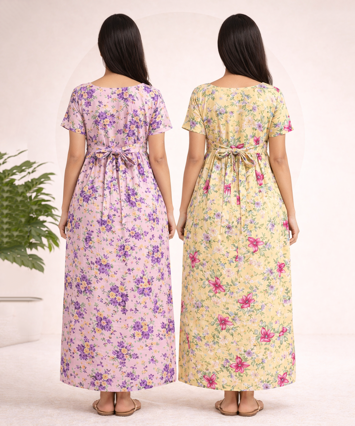 Maternity Feeding Maxi Dress | Nursing Friendly Nighty Style (Pack of 2 Pieces)