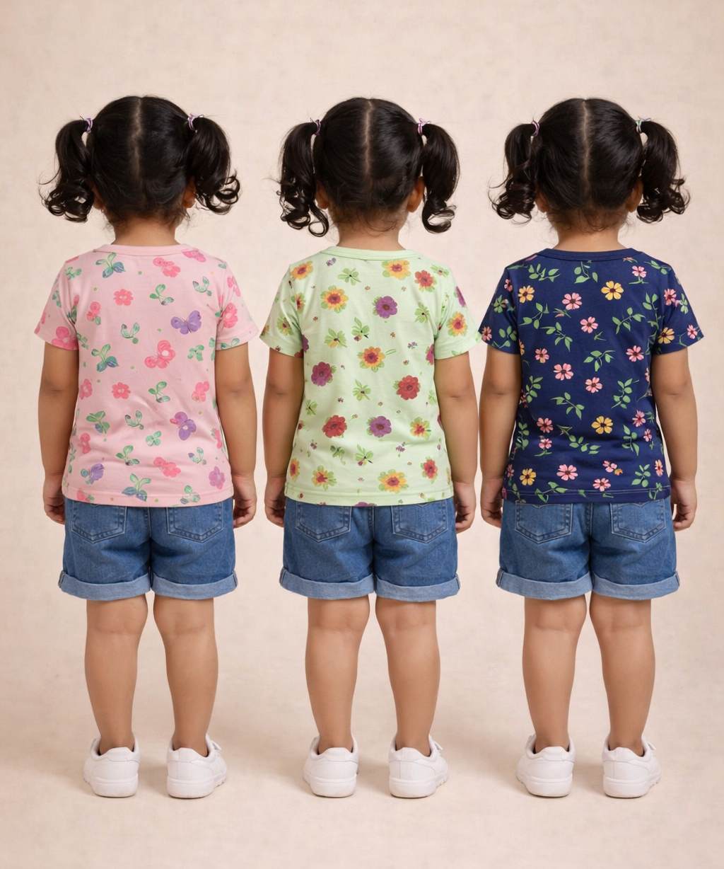 Kids Girls Cotton Printed T-shirt | 0 to 3 Years (Pack Of 3 Pieces)