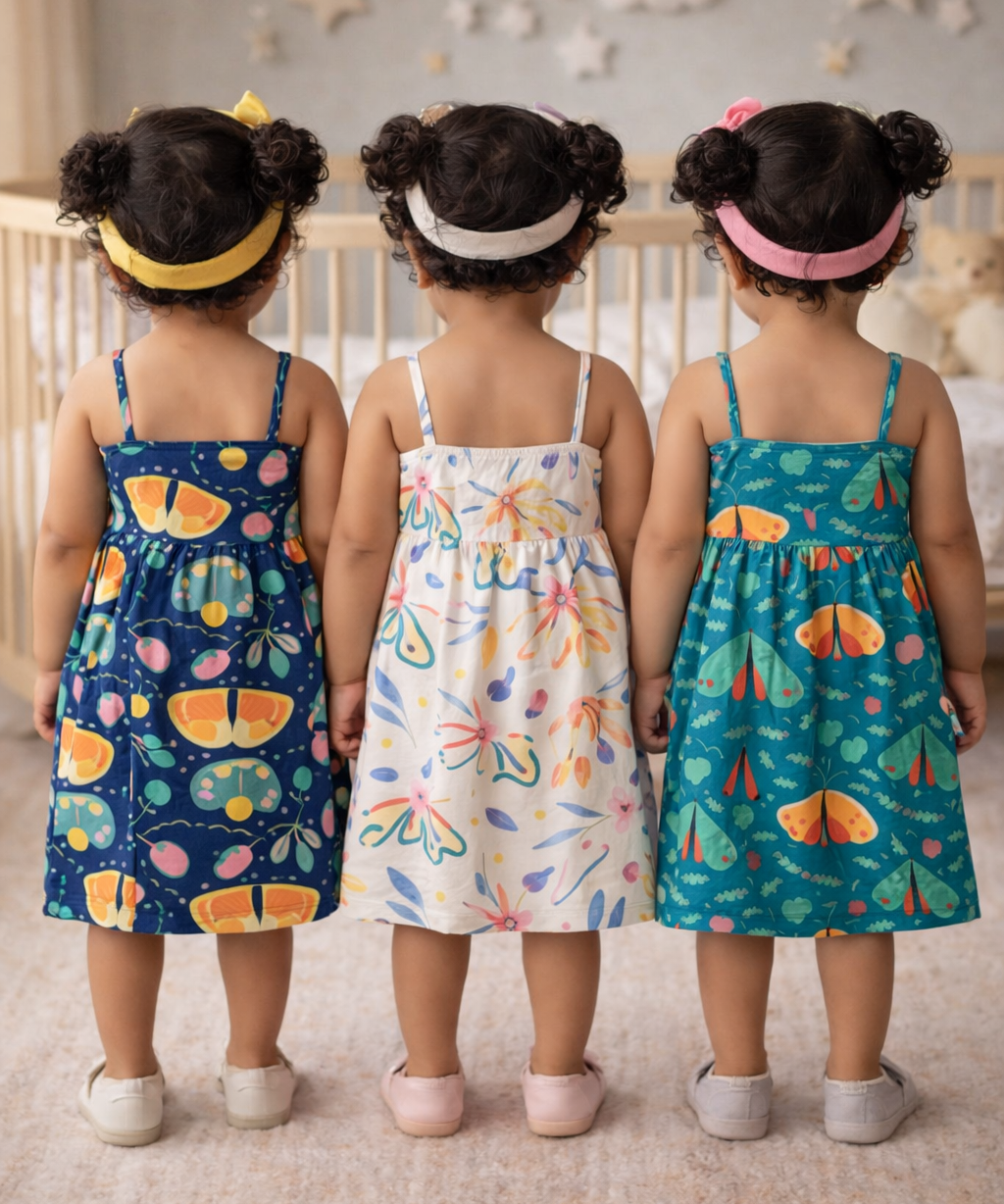 Girl Baby Sleeveless Cotton Frock Printed with Underwear | Age 0 to 6 Months (Pack of 3 Pieces)