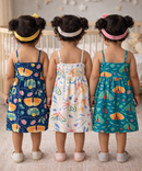 Girl Baby Sleeveless Cotton Frock Printed with Underwear | Age 0 to 6 Months (Pack of 3 Pieces)