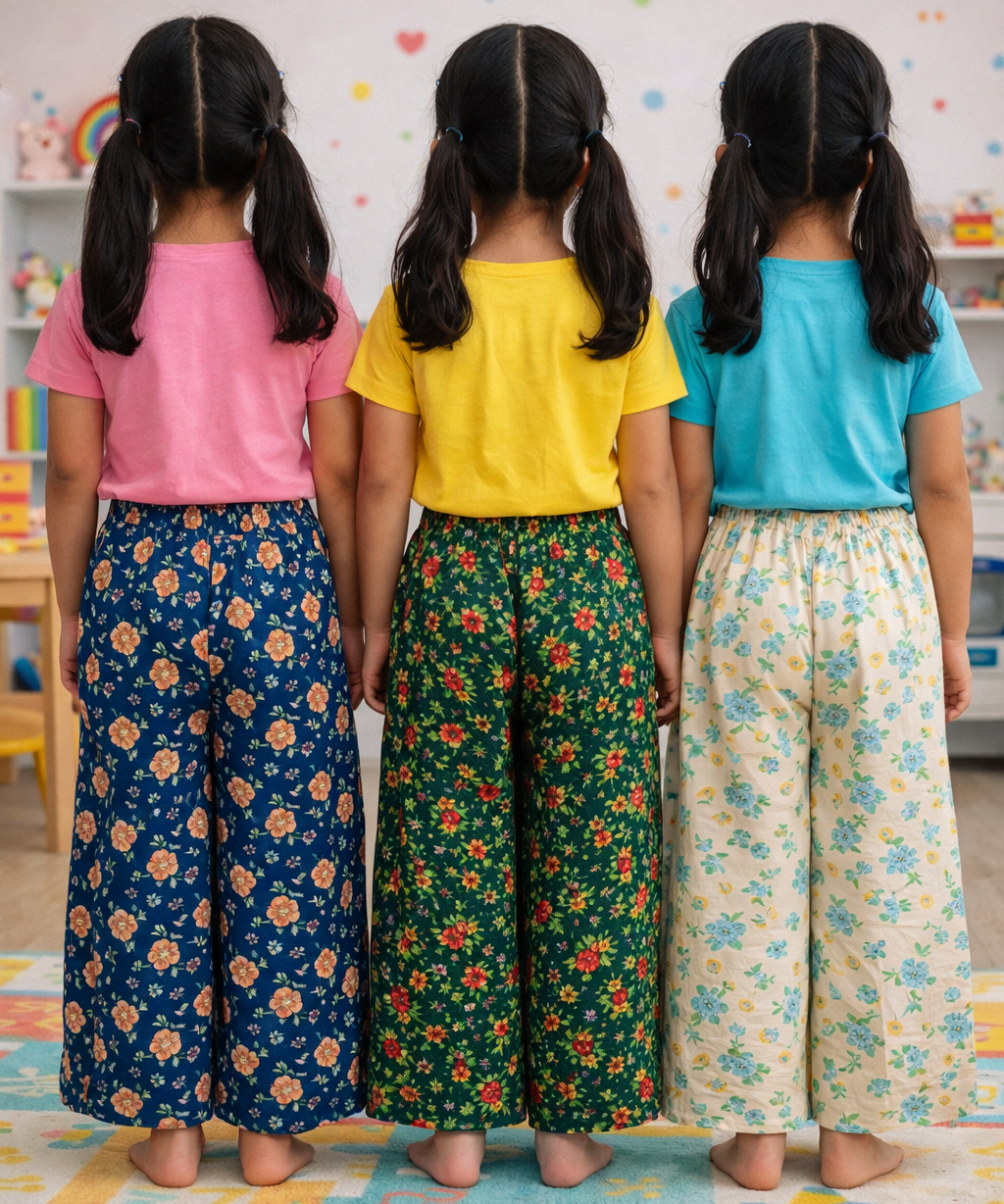 Printed Palazzo Pant | Casual Night wear for Girl Kids Age 4 To 10 Years (Pack of 3)