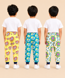Kids Printed Cotton Track Pants for Boys | Soft Elastic Waist Full Length Joggers | Age 6 Months-5 Years | Pack of 3 Pieces