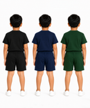 Kids Typography Print T-Shirt & Shorts Co-Ord Set for Boys | Age 6 Months-3 Years | Pack Of 3 Set Combo