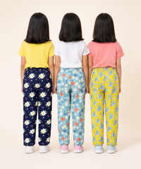 Girls Cotton Printed Track Pants (Pack of 3) | Nightwear & Casual | 6–9 Years