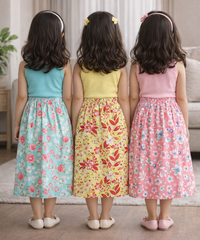 Rayon Floral Printed Skirt | Casual wear for Girl Kids Age 1 To 6 Years (Pack of 3)