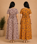 Maternity Feeding Maxi Dress | Nursing Friendly Nighty Style (Pack of 2 Pieces)
