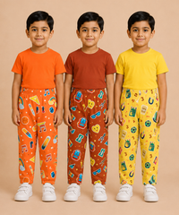 Pure Cotton Boys Printed Track Pant for Casual Night wear for Kids | Age 0 To 8 Years (Pack of 3)