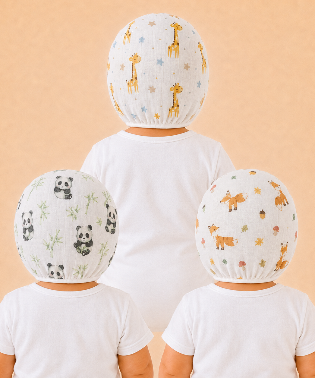 Baby Muslin Cotton Printed Bonnet Cap with Chin Tie – Soft & Comfortable Infant Headwear | 0–12 Months (Pack of 3)