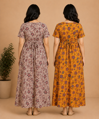 Maternity Feeding Maxi Dress | Nursing Friendly Nighty Style (Pack of 2 Pieces)