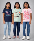 Girls Printed Casual Round Neck T-shirt (Pack of 3 Pieces)
