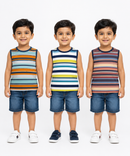 Cotton Stripes Kids Sleeveless Tshirt (Pack of 3)