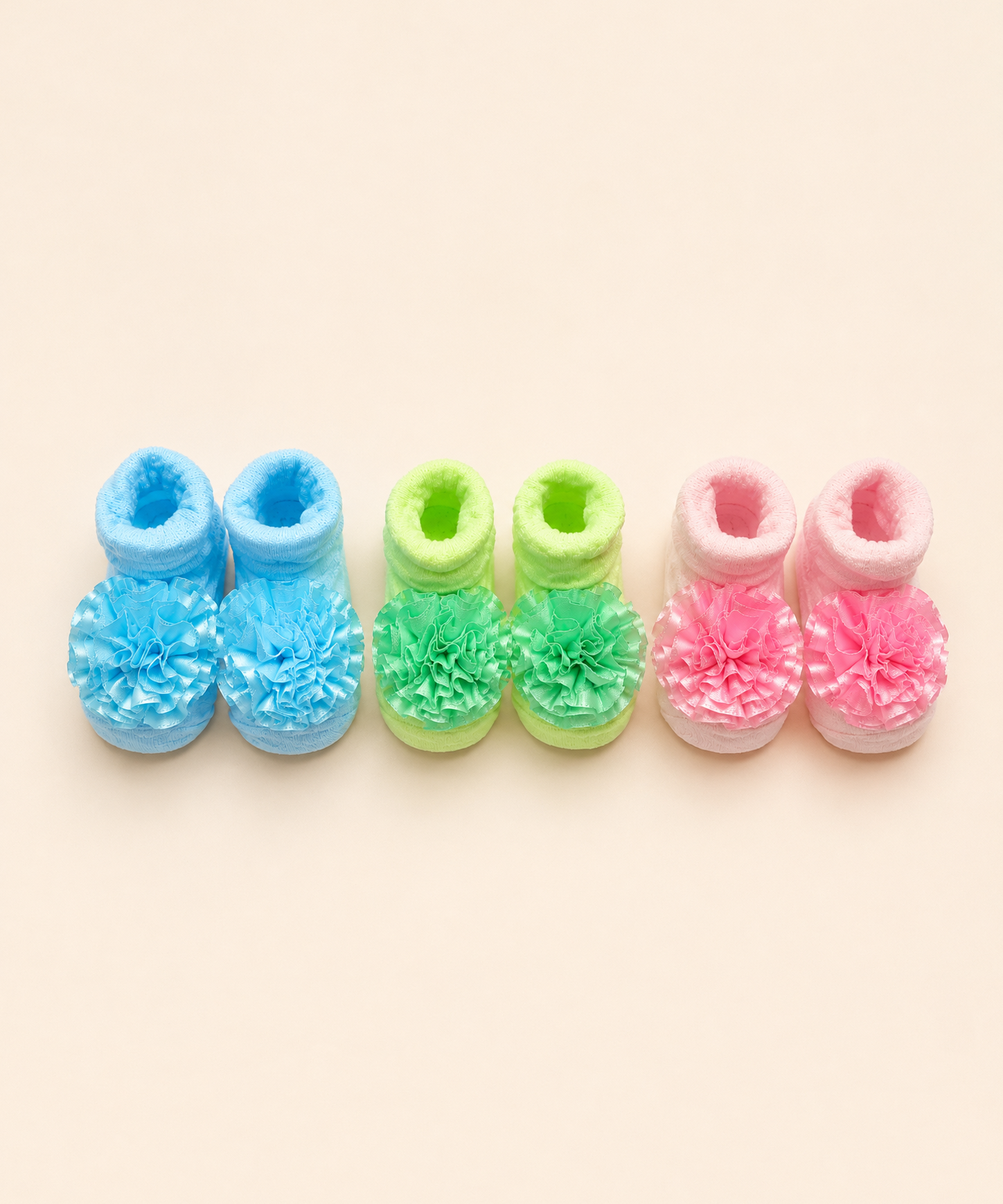 Soft Cotton Baby Booties | 0 to 12 Months | Pack of 3 Pairs Set