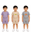 Kids Cartoon Print T-Shirt & Shorts Co-Ord Set for Boys | Age 6 Months-3 Years | Pack Of 3 Set Combo