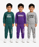 Boys Full Sleeve Cotton Winter Co-Ord Set | Typography Chest Printed Sweatshirt & Jogger Track Pant | Age 1 to 4 Years (Pack of 3 Sets)