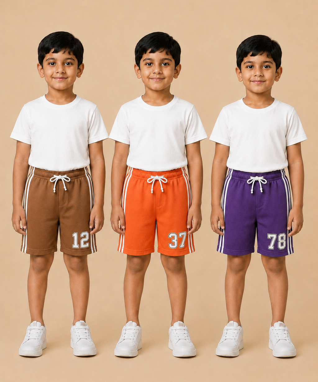 Kids Double Side Stripe Sports Shorts | Cotton Casual Shorts for Boys | Age 6-9 Years | Pack Of 3 Pieces Combo